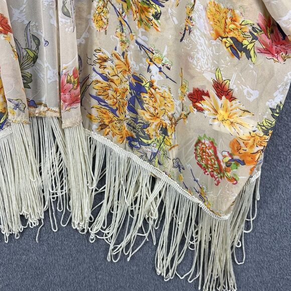 Bishop + Young Kimono Cardigan Womens Medium Large Beige Floral Fringe Sheer - Picture 7 of 16